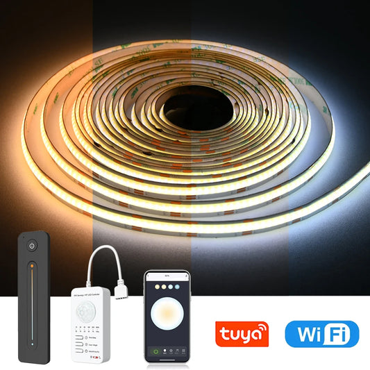 Tuya WiFi COB CCT LED Strip PIR Motion Sensor 12V 2m 3m 5m 10m Dimmable Bed Wardrobe Cabinet Light 2700-6500K for Alexa Google