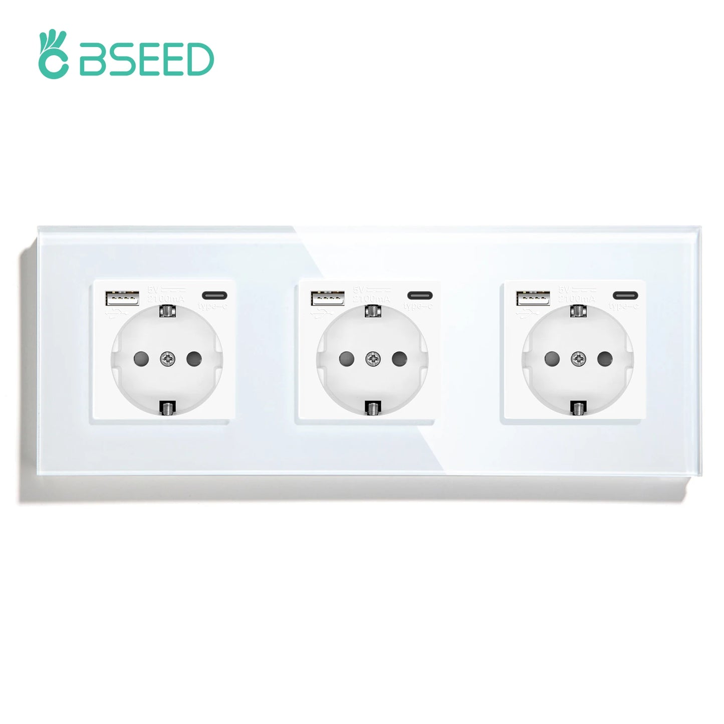 BSEED EU Standard USB Single Socket Touch Switch 1Gang 1Way White Crystal Sensor Wall Light Switch Power Double Sockets Outlets