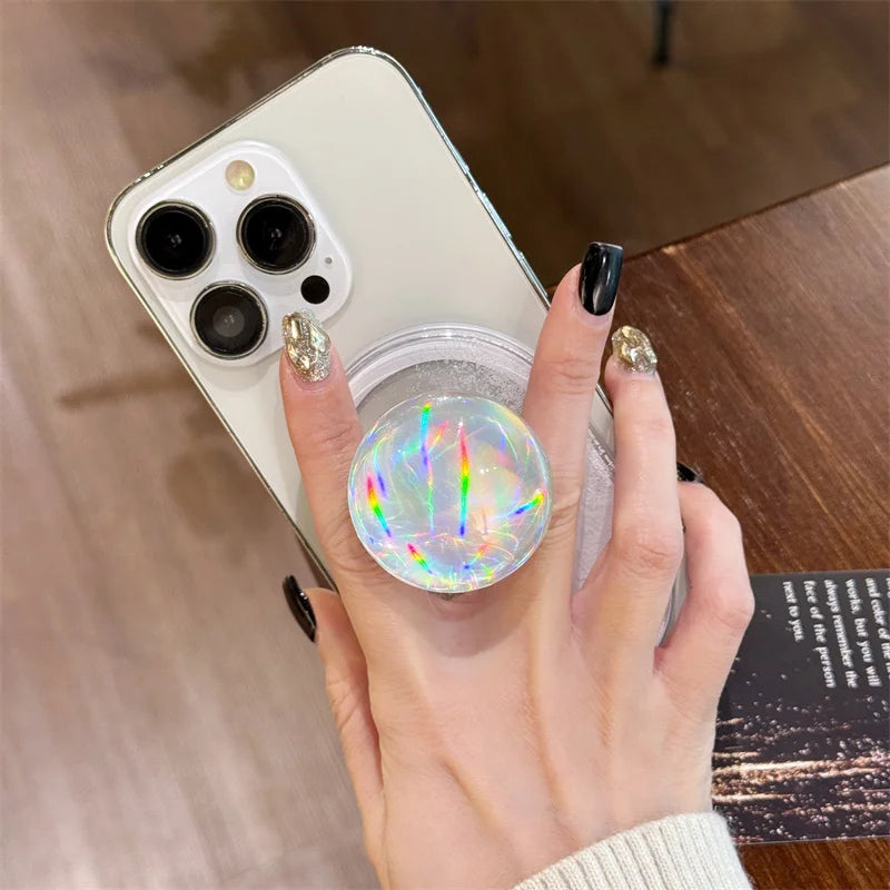 Luxury Glitter Laser Ball Quicksand Liquid Snowflake Magnetic Phone Grip Holder For Magsafe Socket Case Cover Bracket Stand