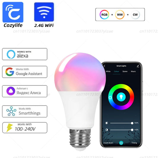 RGB E27 Wifi Smart Dimming Light Bulb Timer Voice Control CozyLife Support SmartThings Alexa Google Home Alice Home Assistant