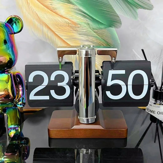 24H Vintage Digital Flip Page Clock Automatic Turning Battery Operated Mechanical Clock for Home Bedroom Office Decoration