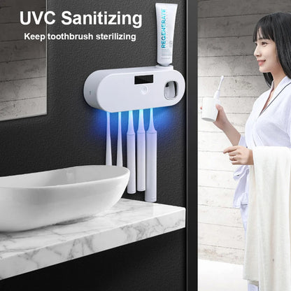 UV Toothbrush Sanitiser Holder Solar Energy Wall-mounted Sanitizing Box Toothpaste Dispenser Toothbrush Sterilizing Machine