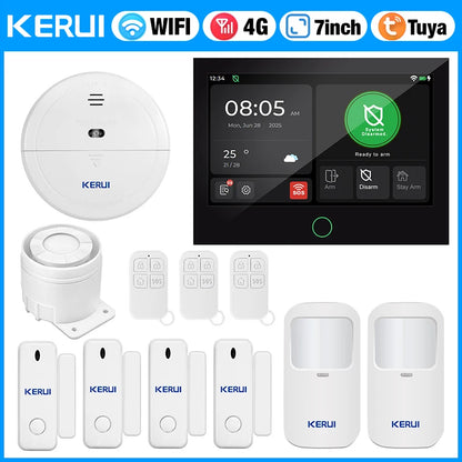 KERUI 7 Inch Touch Screen Home Alarm System WiFi+ 4G Alarm Security System for Home with Siren Tuya Smart App Motion Sensor G70