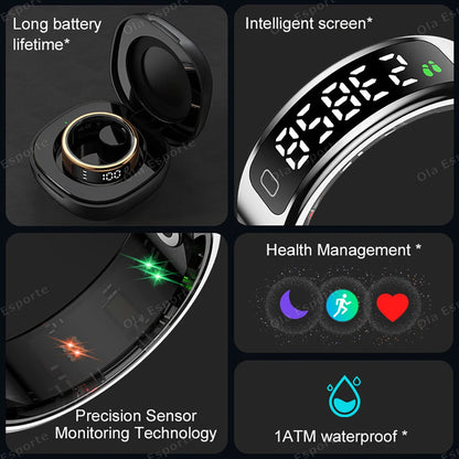For Xiaomi Waterproof Health Smart Ring Stainless Steel Rings Heart Rate Blood Oxygen Sleep Emotion Monitor Sports Fitness Rings