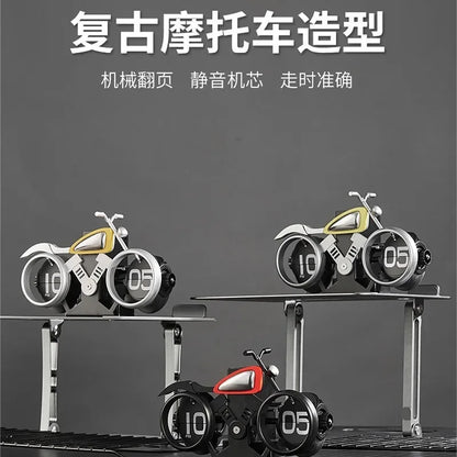 Motorcycle Style Flip Clock Creative Desktop Pendulum Clock Decoration American Mechanical Motobike Clock