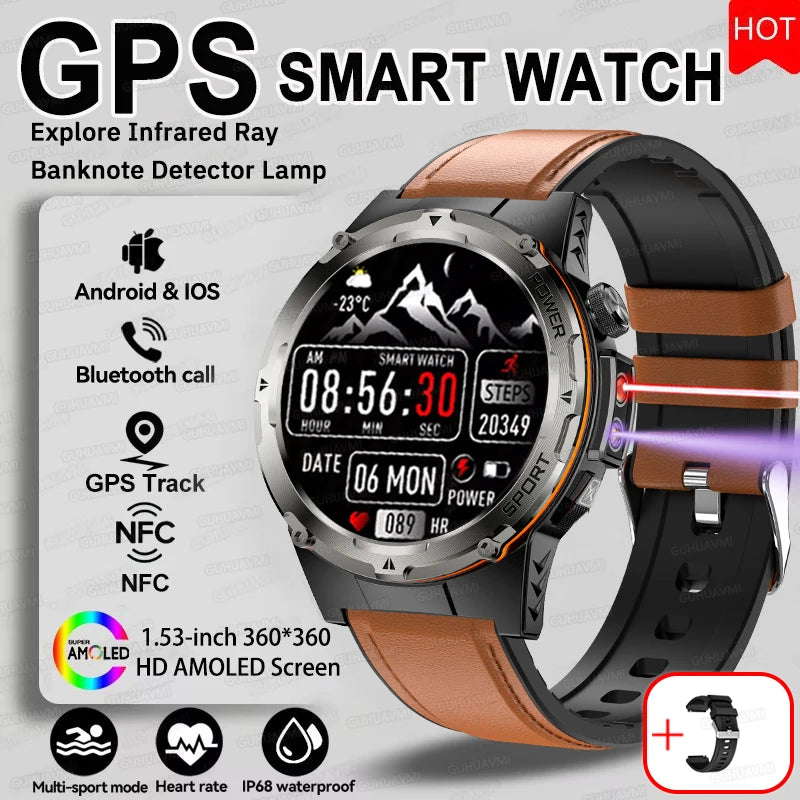 For Huawei Popular outdoors GPS Sports Smart Watch Men Heart Rate AMOLED 3ATM IP69K Waterproof 500mAh Infrared NFC HD Call Watch
