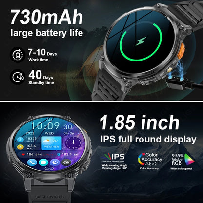 LIGE 1.85” HD Screen Smart Watch Men LED Flashlight 730mAh Large Battery Bluetooth Call Bracelet Waterproof Fitness Smartwatches