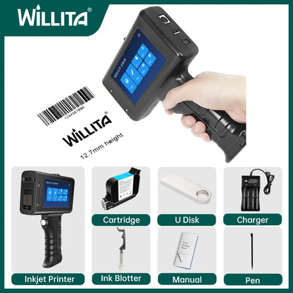 Willita 12.7mm Handheld Inkjet Printer Gun | Portable Plastic Surface Coding for Expiry Dates, Batch Numbers, QR/Barcode & Logos