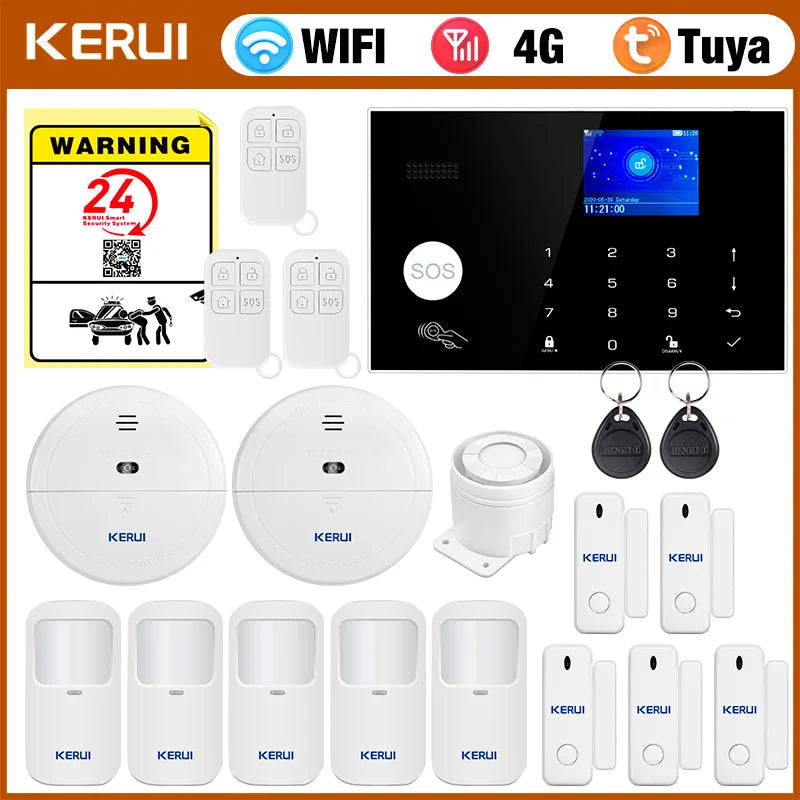 KERUI 4G/WiFi Home Alarm System with 3 Wired Zones Wireless Alarm System for Home/Office/Garage Burglar Security Protection G34