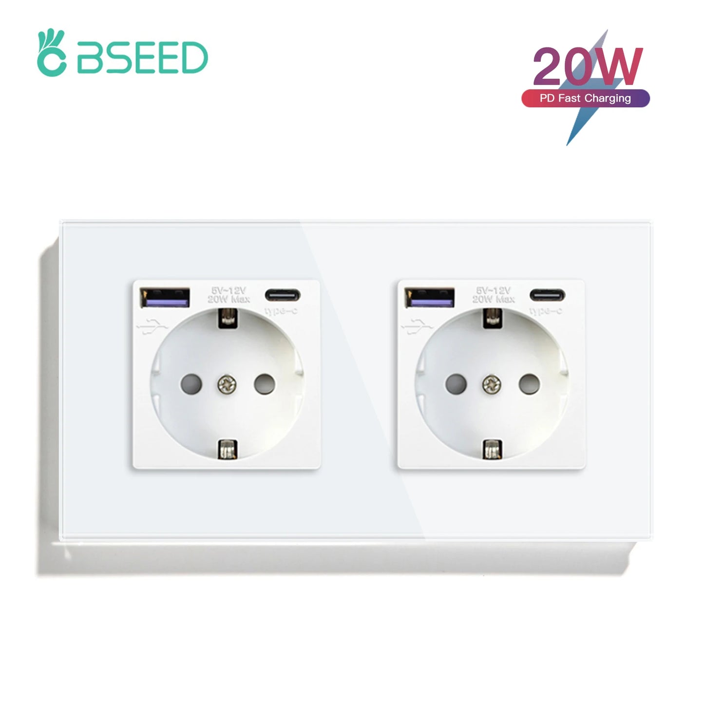 BSEED 20W PD Fast Charge Wall Socket Type-C Interface USB EU Standard Sockets Power Double Triple Power Outlets Wall Mounted
