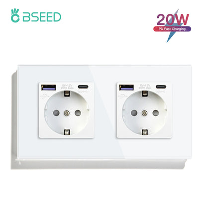BSEED 20W PD Fast Charge Wall Socket Type-C Interface USB EU Standard Sockets Power Double Triple Power Outlets Wall Mounted