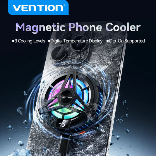 Vention Magnetic Modile Phone Cooler Cell Phone Radiator for iPhone Game Live Stream Redmi Black Sharp Radiator with Cooling Fan