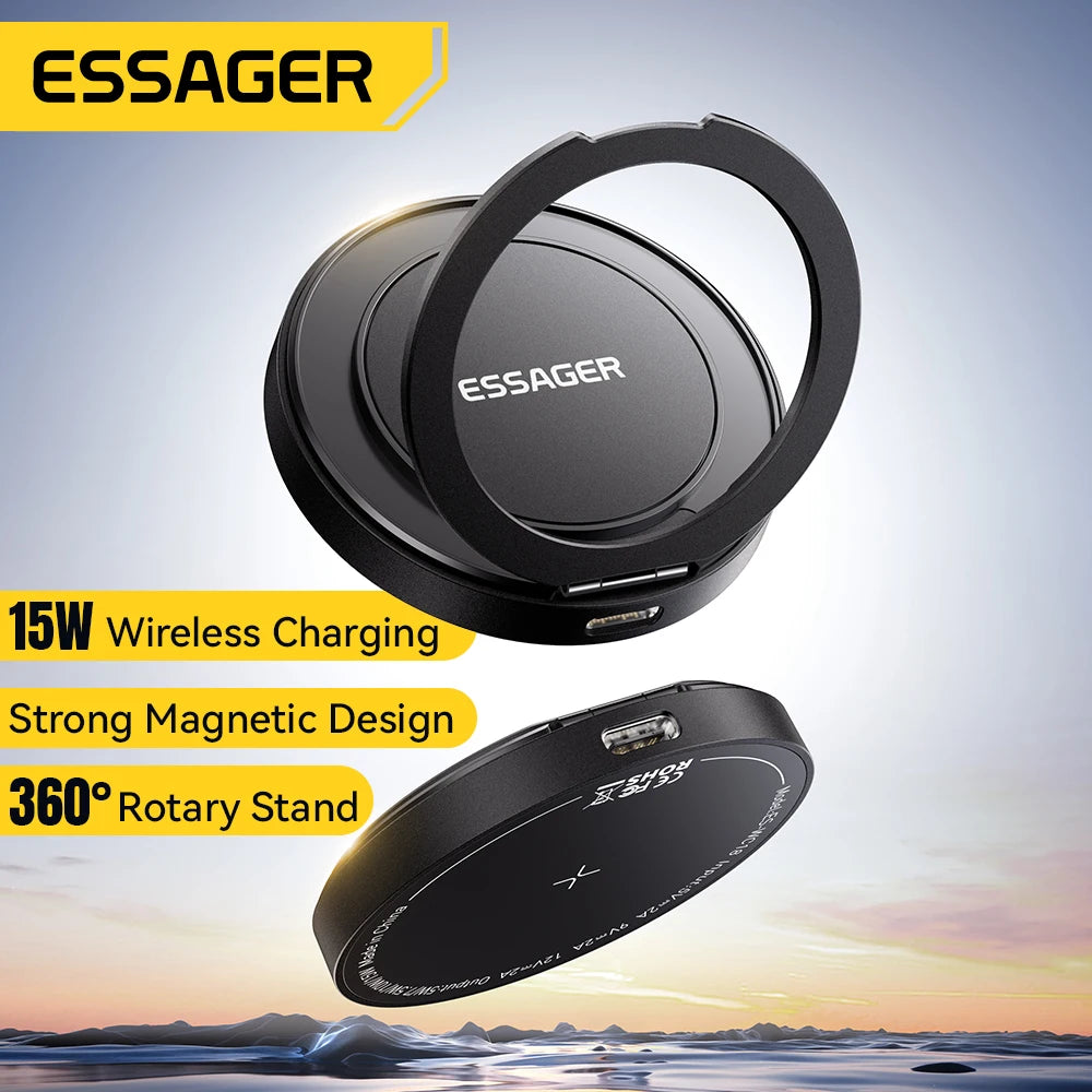 Essager Magnetic Wireless Charger With Holder 15W Fast Charging For iPhone16 15 14 13Pro Max Airpods Mini Wireless Phone Charger