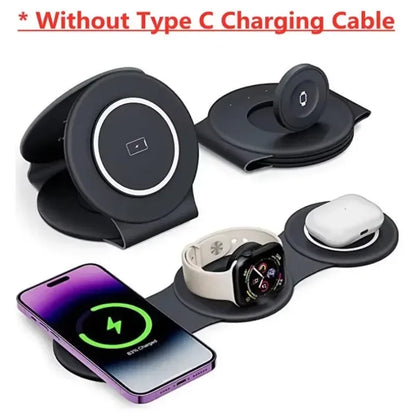 3-in-1 Charging Station Foldable Wireless Charger For Magsafe iPhone 16/15/14/13/12 Apple Watch 10/9/8 AirPods Pro Fast Chargers
