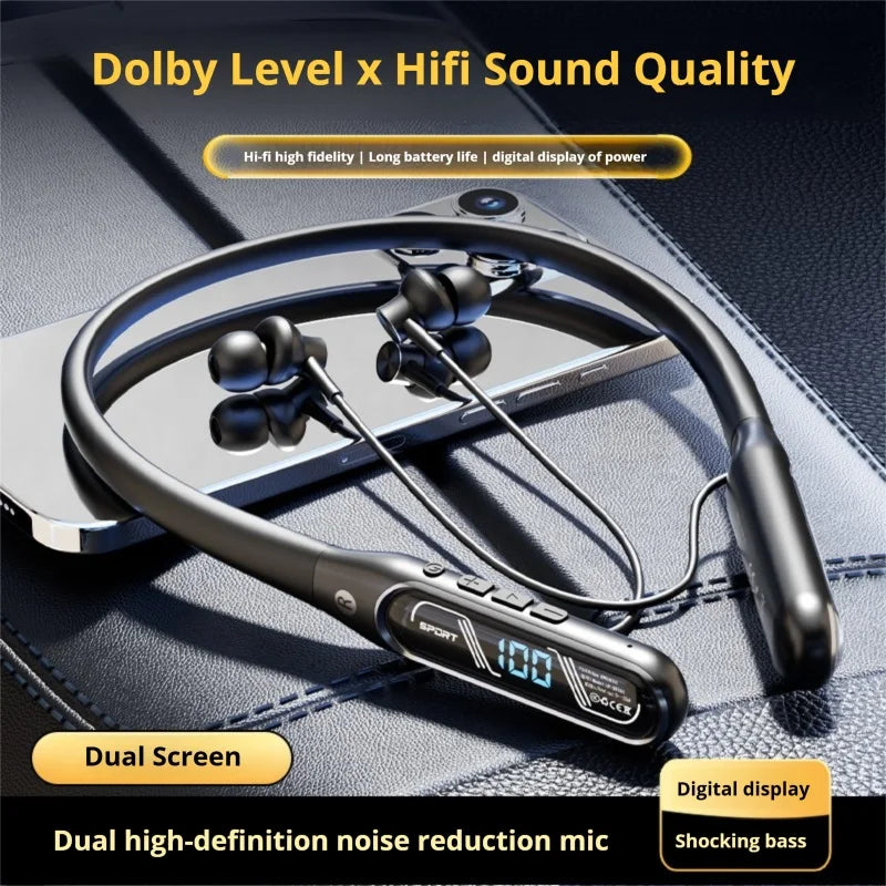 EARDECO HIFI Sound 5.4 Bluetooth Headphone Sport Neckband Earphones ACS Wireless Headphones Type-C Charging Digital Display