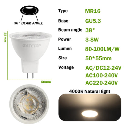 3PCS GU5.3 Base LED Spot Light MR16 Lampara No Flicker Full Voltage AC/DC12V AC 110V 220V Warm Lighting Suitable for Home Led