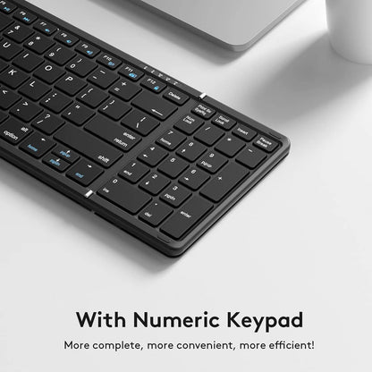 Foldable Bluetooth Keyboard with Numeric Keypad Full Size Wireless Folding Keyboard Rechargeable Portable Travel Keyboard