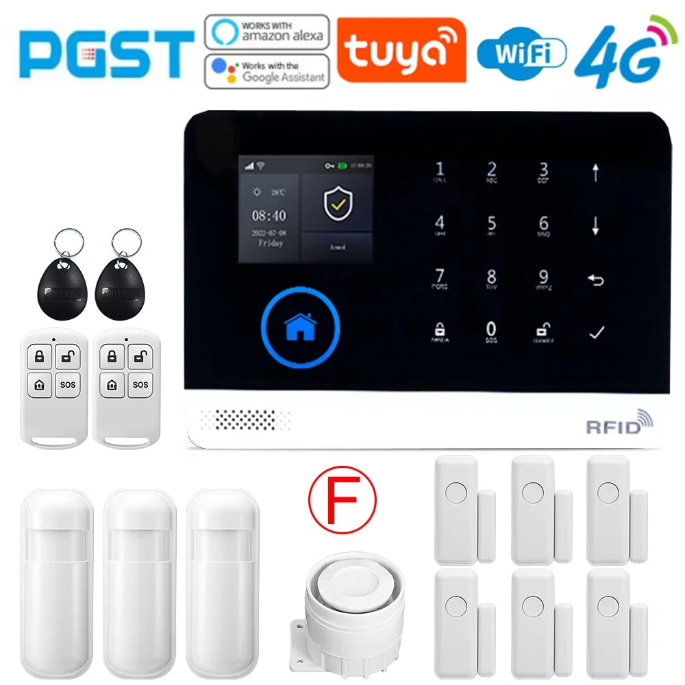 PGST PG103 Wifi 4G Tuya Alarm System With Pet Immune Motion Sensor smoke sensor IP Camera Wireless Smart Home Security Alexa