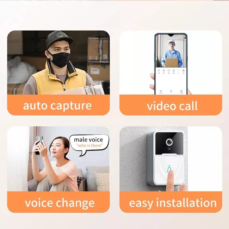 WiFi Video Doorbell Camera Visual Wireless Smart Doorbell Night Vision Two-Way Audio Cloud Storage Security Door Bell Chime