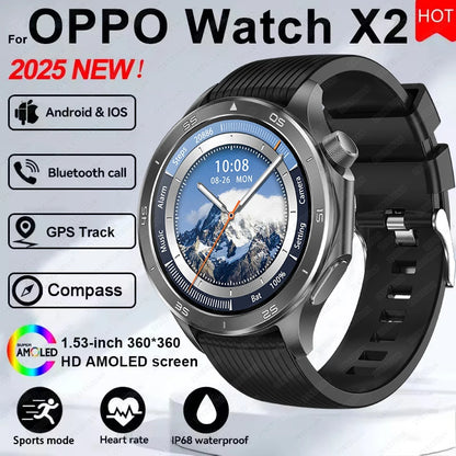 2025 New WATCH X Upgrade Smart Watch Men Watch X2 AMOLED HD Screen Bluetooth Call GPS Trajectory  Heart Rate Compass SmartWatch