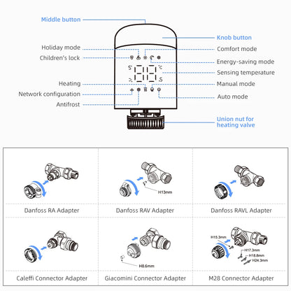 AVATTO Tuya 1-6PCS Wifi TRV Radiator Actuator Valve Thermostatic Radiator Valve Temperature Controller Support Alexa Google Home