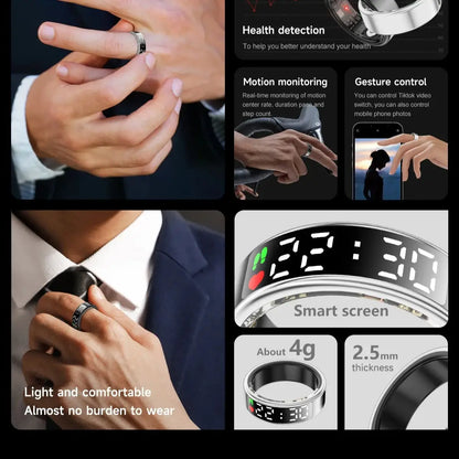 Men for Smart Ring LED Display Screen Heart Rate Blood Oxygen Monitoring Multi Women smart ring Couple Holiday Gift Health rings