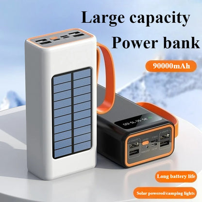90000mAh Large Capacity Portable Power Bank with Solar or Camping Light Function Fast Charging External Backup Battery