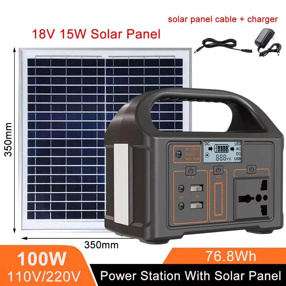 Portable Power Station 300W 500W Solar Generator 460Wh LiFePo4 Batteries 110V 220V Energy Storage Supply LED For Camping RV Trip