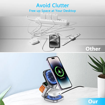 3 in 1 Wireless Charging Stand - Magnetic, Foldable, Fast Charging for iPhone, iWatch, AirPods，usb c to lightning adapter