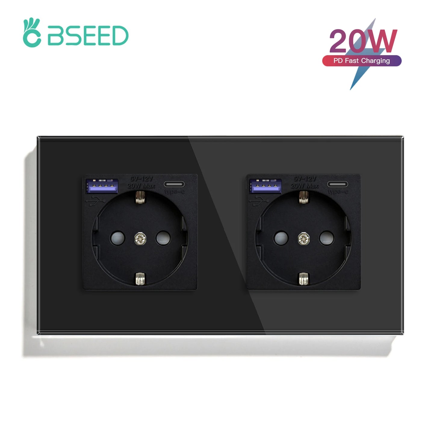 BSEED 20W PD Fast Charge Wall Socket Type-C Interface USB EU Standard Sockets Power Double Triple Power Outlets Wall Mounted