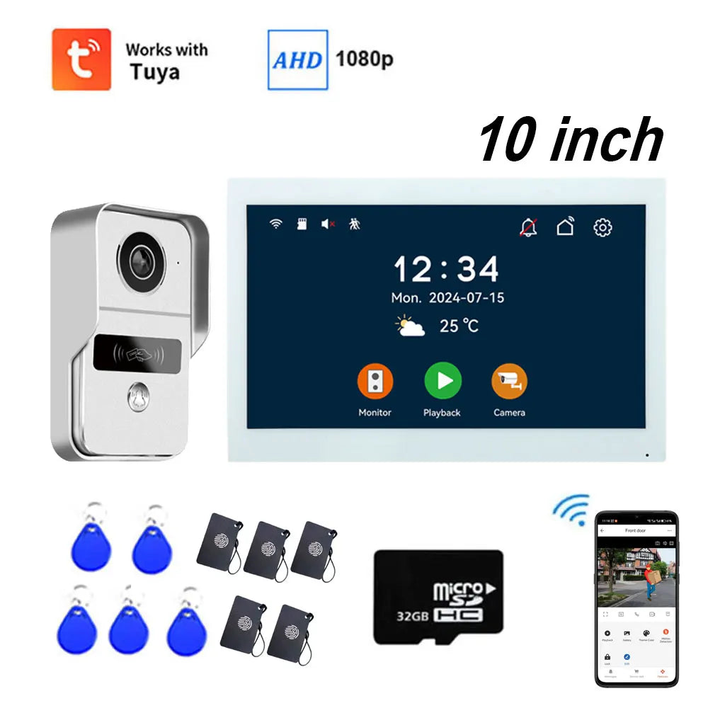 1080P Video Intercom Wifi 7/10 Inch Monitor Kit for Apartment System Home Security 2 Wire Doorbell Card Swipe Private House Tuya