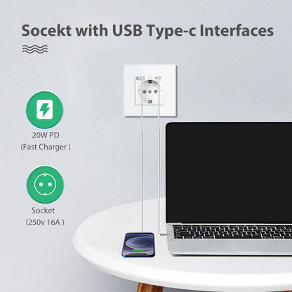 BSEED 20W PD Fast Charge Wall Socket Type-C Interface USB EU Standard Sockets Power Double Triple Power Outlets Wall Mounted