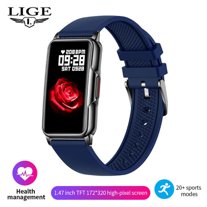 LIGE New 1.47 Inch Men Smart Watch Women Bluetooth Connected Phone Waterproof Smartwatch Music Sports Fitness Tracker Bracelet