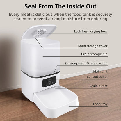 6L Large capacity Cat Smart Pet Feeder Wi-Fi & Camera Controlled  Feeder 2 million pixel  Automatic Dog & Cat Food Dispenser