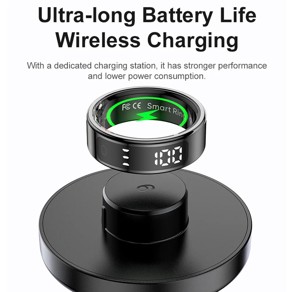 R11 Smart Ring with Display Screen and Touch Wireless Charging, Health Manager 5 ATM Waterproof For Men Women for iphone Android