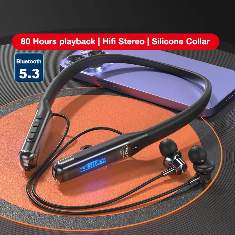 EARDECO 80 Hours Endurance Bluetooth Wireless Headphones with Microphone Neckband Bluetooth 5.3 Earphones Headphones Bass Stereo