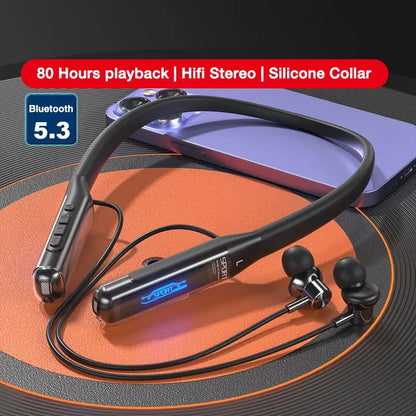 EARDECO 80 Hours Endurance Bluetooth Wireless Headphones with Microphone Neckband Bluetooth 5.3 Earphones Headphones Bass Stereo