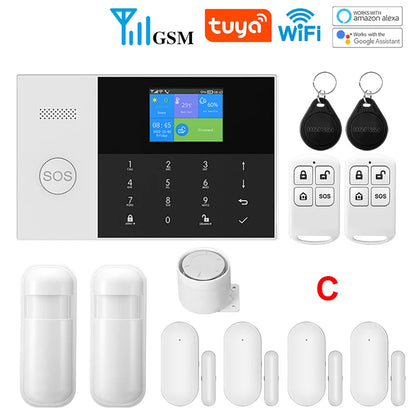 WIFI GSM Alarm System Tuya Smart Life APP Home Smart Security Protection Wireless Security Alarm House System with ALexa