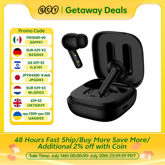 QCY T13 ANC Wireless Earphones Bluetooth 5.3 TWS ANC Noise Cancellation Headphone 4 Mics ENC Headset in-Ear Handfree Earbuds