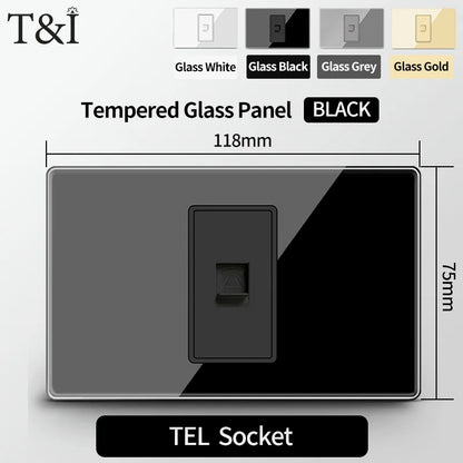 T&I US Standard 118 Wall Outlet with Switch, Tempered Glass Panel, USB and Type-C Charging Ports