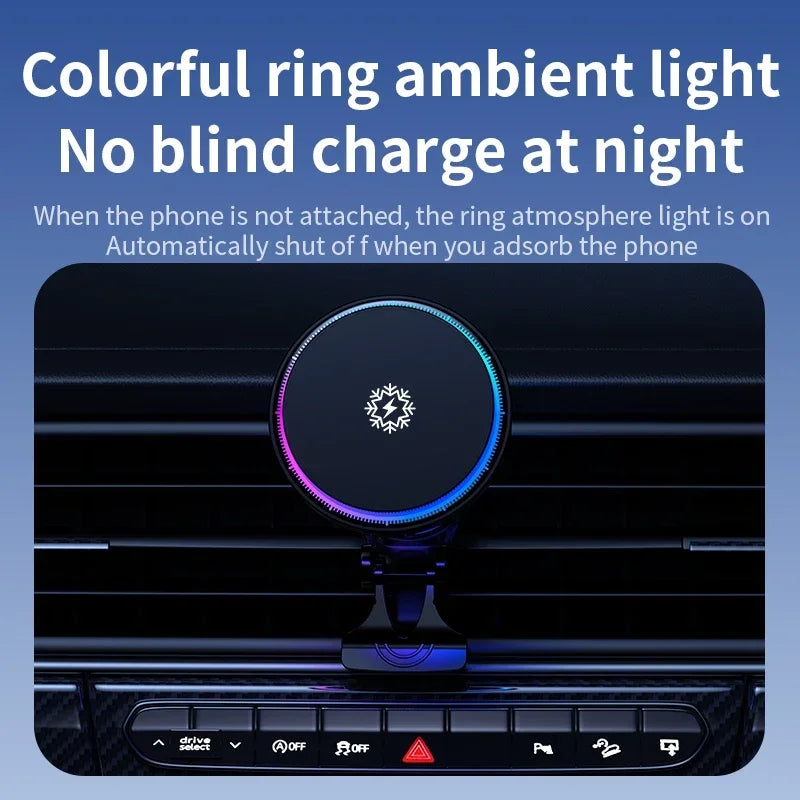 ice Cooling Magnetic Wireless Car Charger Stand for iPhone 16 15 14 13 12 Pro Max MacSafe Car Phone Holder Fast Charging Station