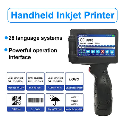 12.7mm Portable Printer Production Date Batch Number Shelf Life Inkjet Printing QR Code Pattern Mini Handheld Inkjet Printer