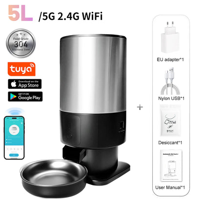 5L Button WiFi Automatic Cat Feeder with Stainless Steel Bowls Furpipi Smart Pet Cat and Dogs Food Dispenser Feeder Pet Feeder