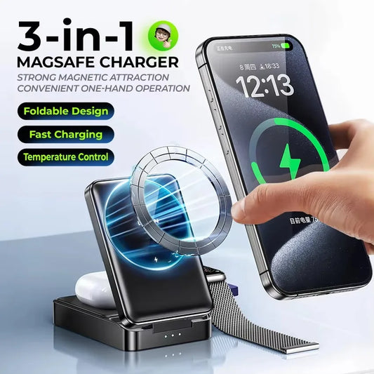LISEN Premium Quality 15W 3 in1 Wireless Charger Portable Design Foldable Mini Charging Station for iPhone Apple Watch Earbuds