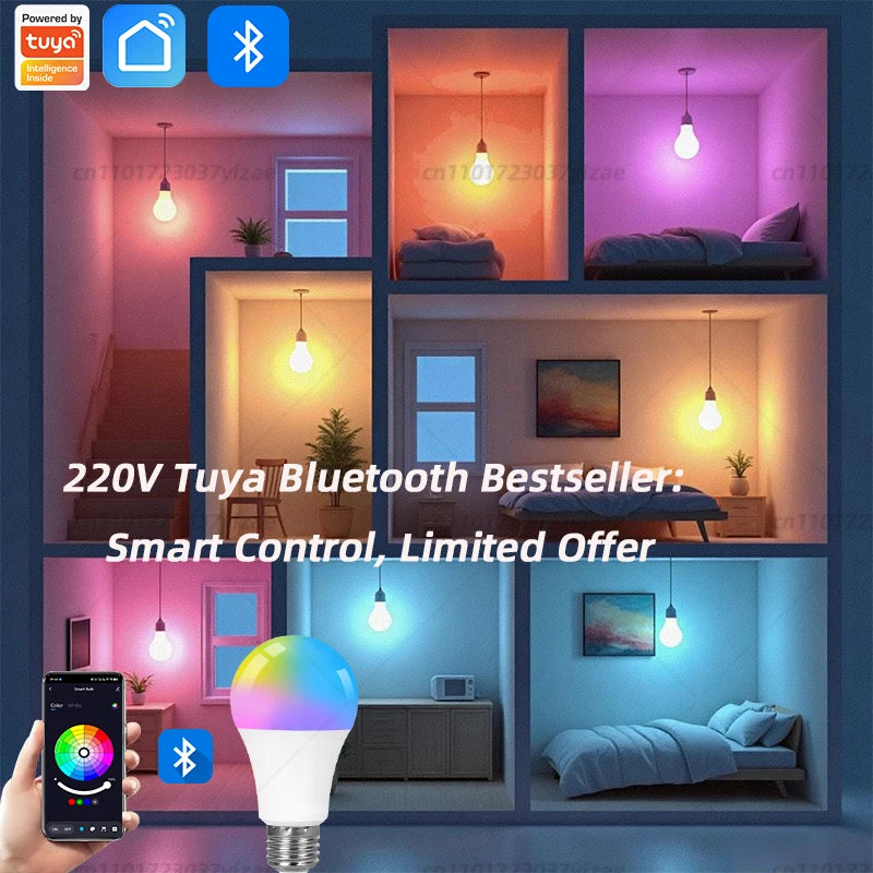 Tuya Bluetooth Smart LED Light Bulbs E27 220V 9W 15W 18W RGB Light Bulbs APP Control Dimmable Timer For Home Bedroom Decoration