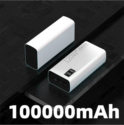 120W super fast charging 100000mAh, 100% sufficient capacity, mobile power bank suitable for Apple, Samsung, Huawei, etc