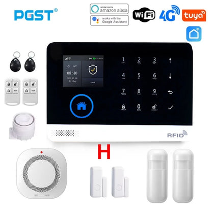 PGST PG103 Wifi 4G Tuya Alarm System With Pet Immune Motion Sensor smoke sensor IP Camera Wireless Smart Home Security Alexa