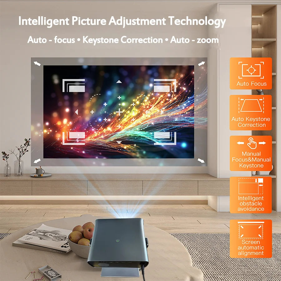 4K 600ANSI S-12 Native Portable Projector 1080P Auto Focus Keystone Correction BT5.2 Android 9 WIFI6 Home Cinema Mini Projector