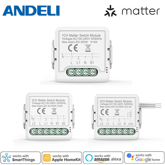 ANDELI Matter WIFI Smart Switch Module Automation Relay Smart Breaker Voice Control Apple Home Siri Alexa Google smart tings