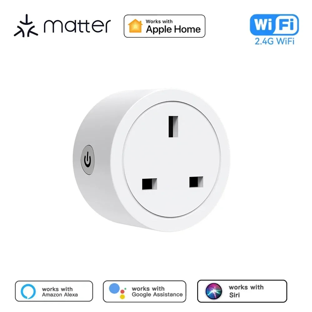 Matter Smart Socket WiFi UK Smart Plug 16A Mini Home Outlet App Control Voice Function Work with HomeKit Siri Alexa Google Home